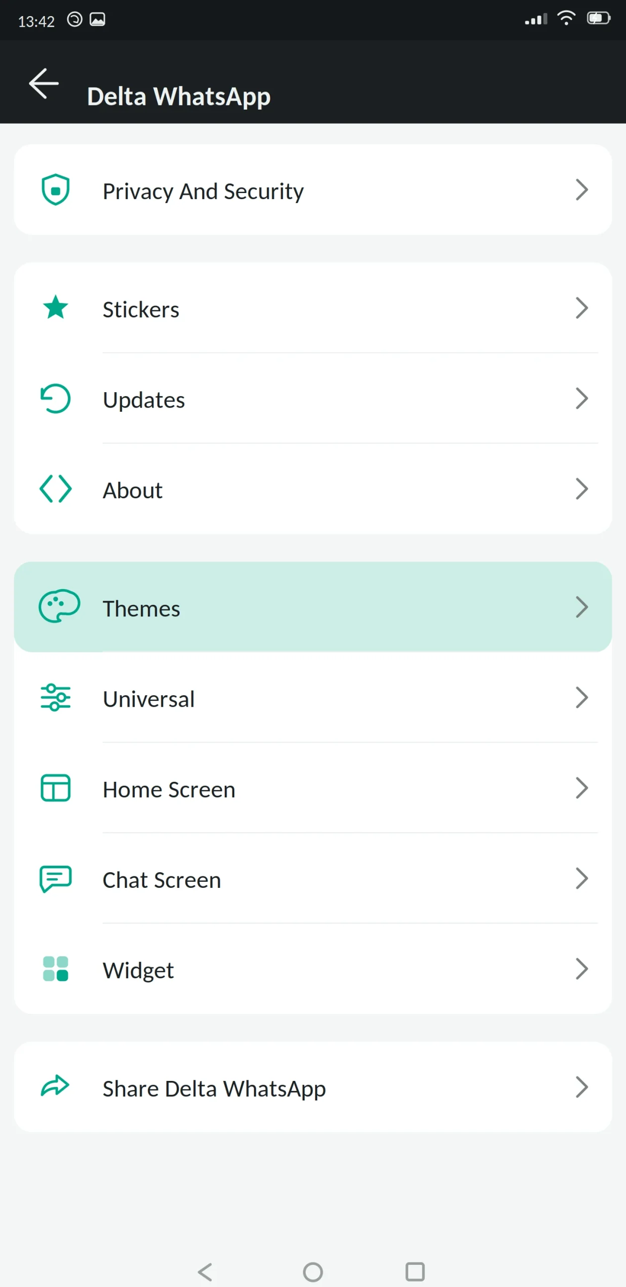 Delta WhatsApp Main Menu