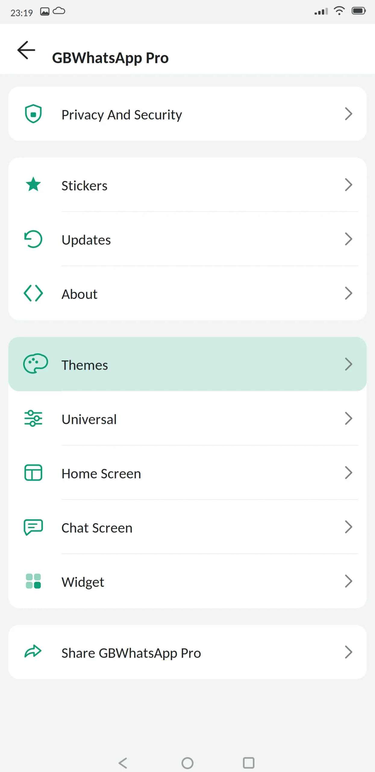 GB WhatsApp Pro Main Menu