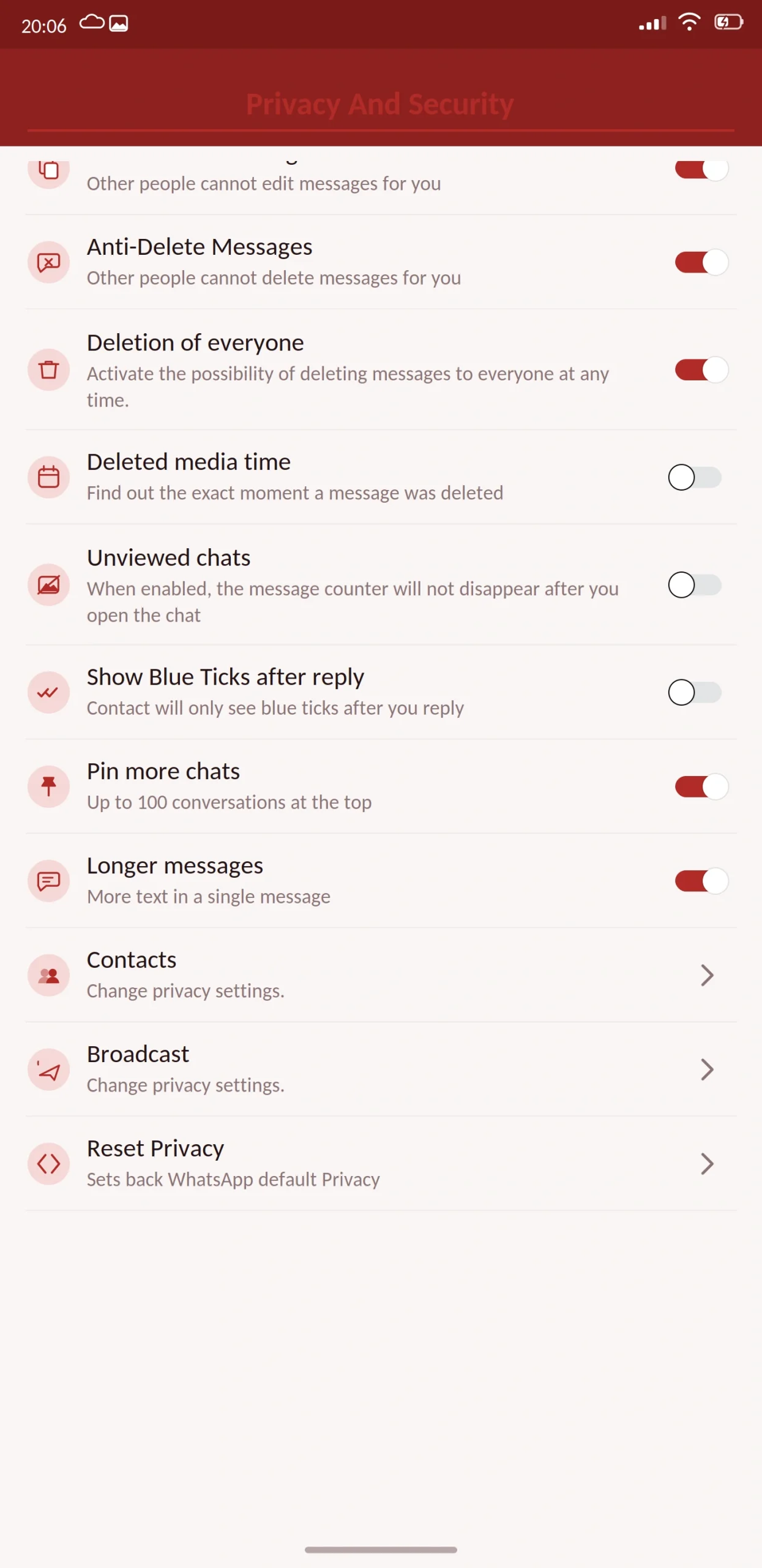 Red WhatsApp Chats and Anti Delete