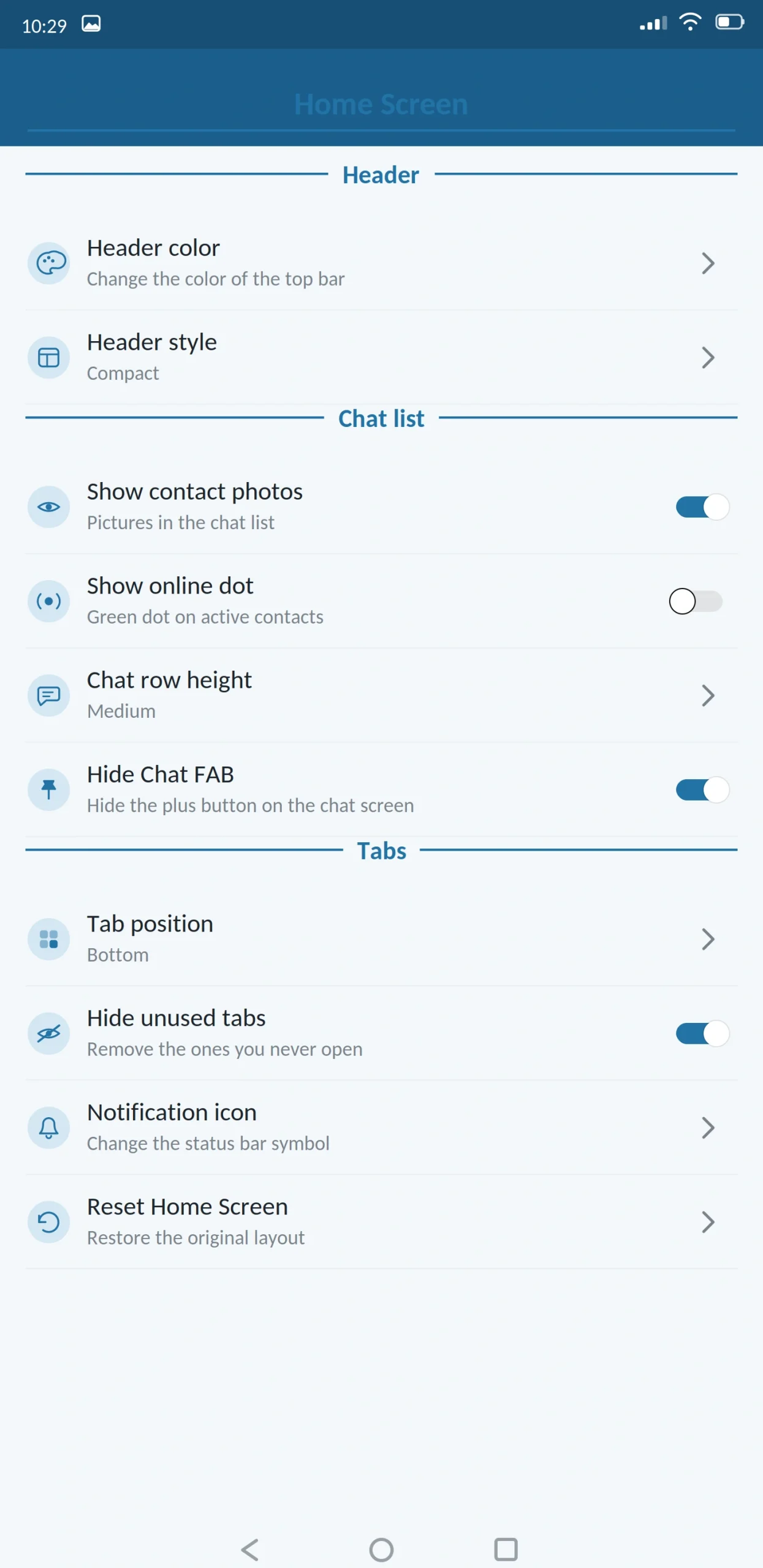 Blue WhatsApp Home Screen