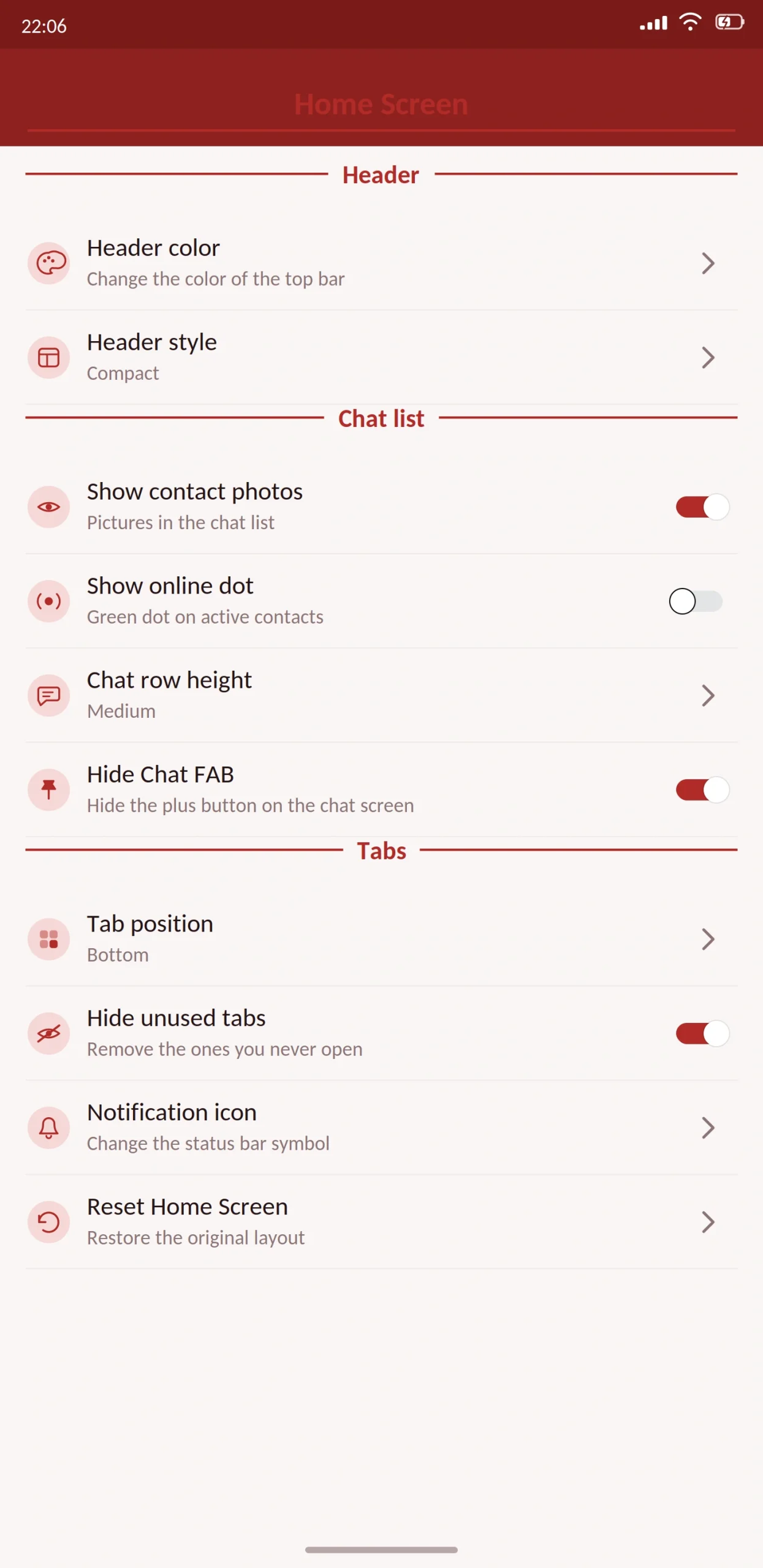 Red WhatsApp Home Screen