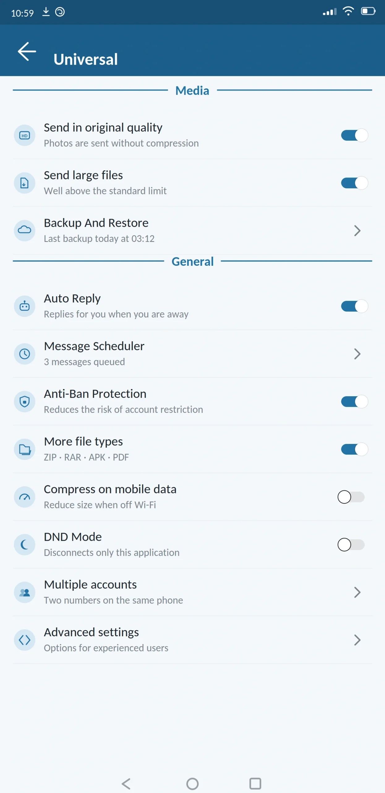 Blue WhatsApp Universal and Backup